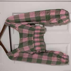 BP Pink Green Buffalo Check Smocked Crop Top